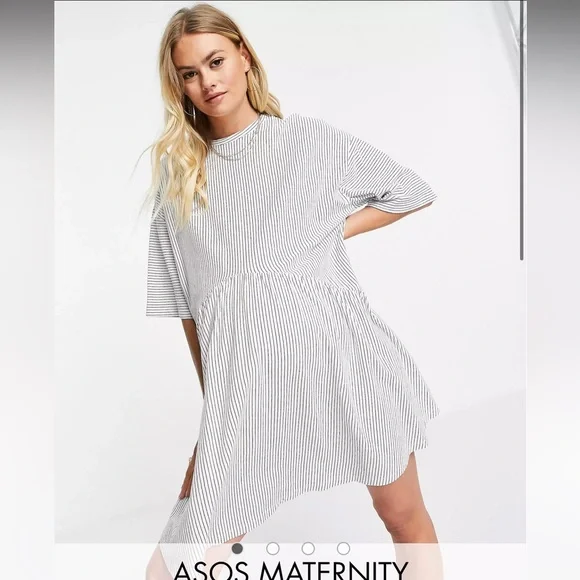 Maternity T-shirt dress white and blue stripes - Picture 3 of 3